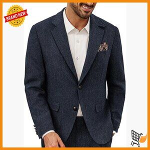 Vintage Wool Blend Sport Coat Herringbone Tweed Blazer Two Button Closure